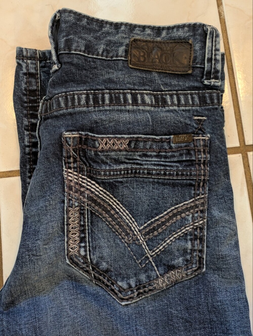 Buckle Black Men's Jeans Size 36R Dark Wash Bootleg Premium Distressed Denim